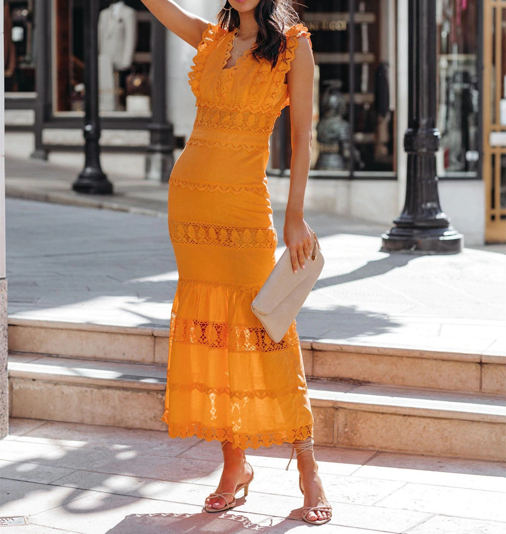 Jade Cotton Eyelet Tiered Maxi Dress Tangerine FINAL