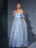 Off Shoulder Mesh Embroidered Evening Dress Ball Cocktail Niche Dress