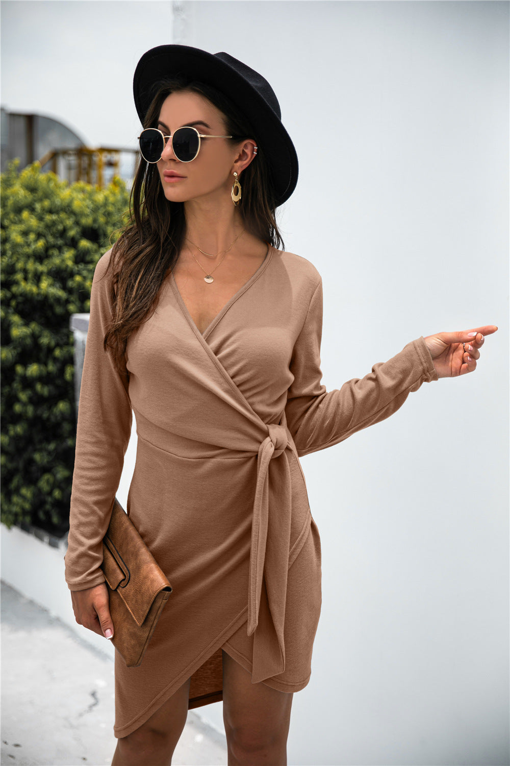Gabriella Ribbed Twist Dress Camel