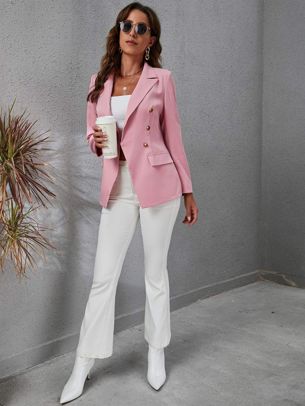Collar Slim Solid Color Blazer