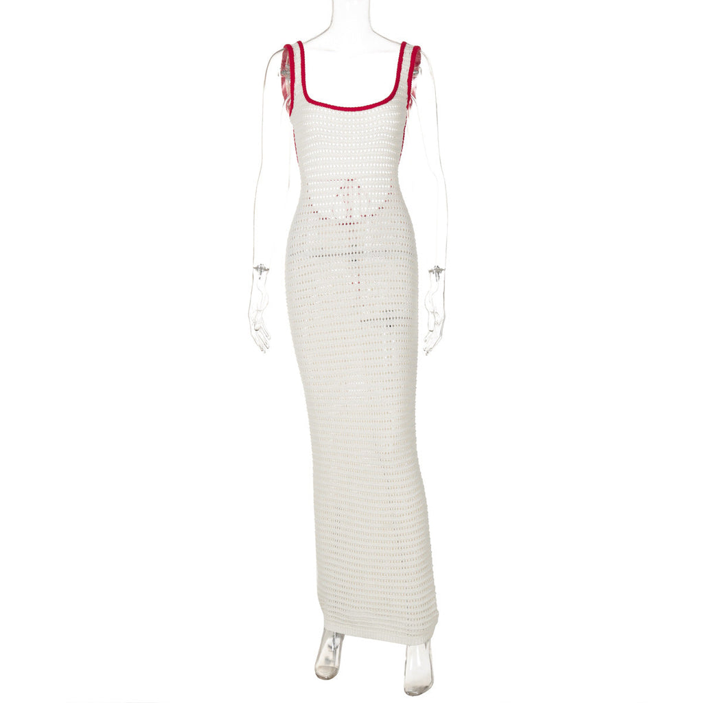 Cutout Knitted Contrast Color Bare Back Dress