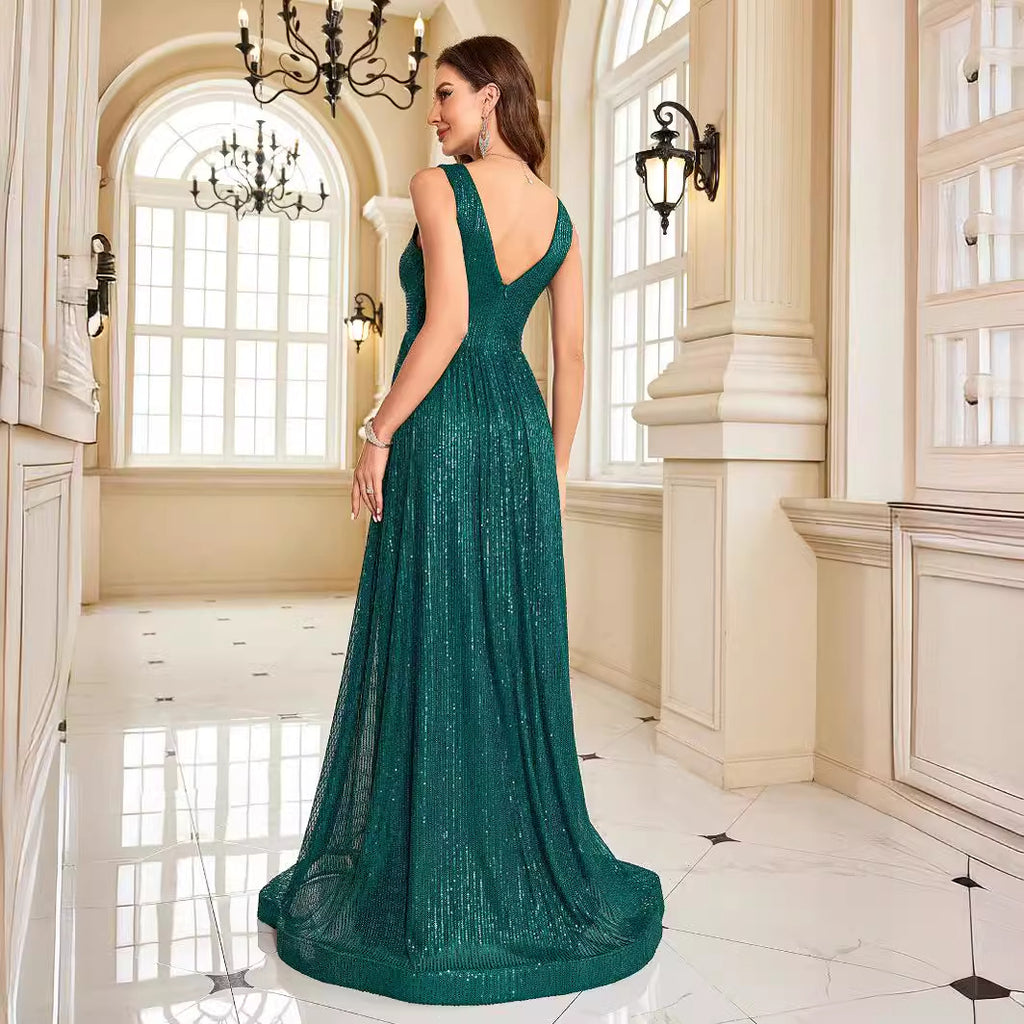 Sexy Backless Dress Maxi Dress Green Sequin Slim Fishtail Bridesmaid Cocktail Evening Dress
