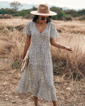 Maynard Printed Smocked Maxi Dress Black