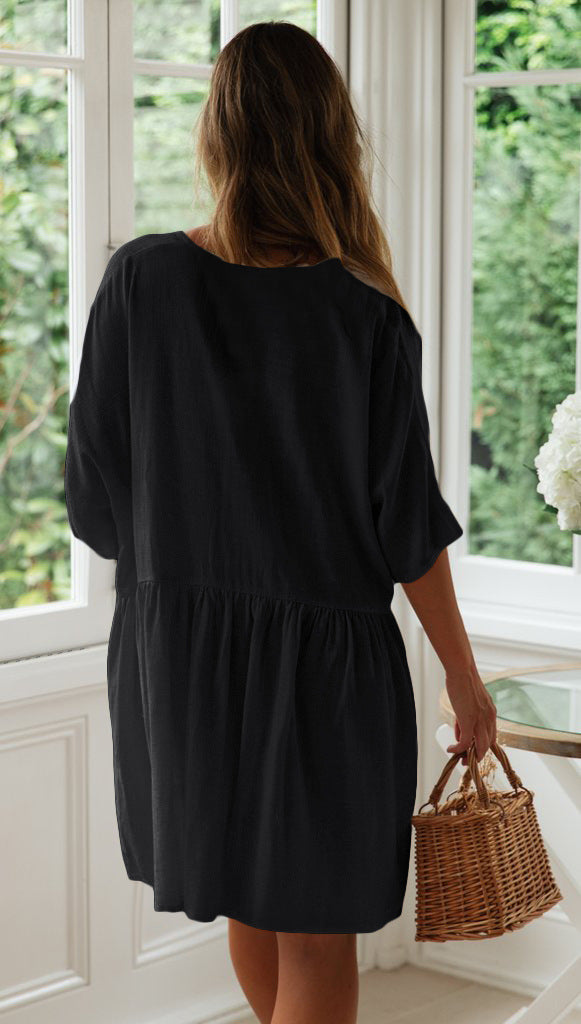 Zen Essence Pocketed Babydoll Tunic Black