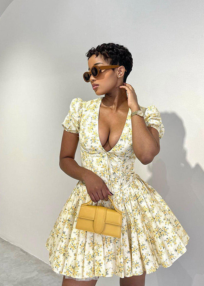 Sunlit Bloom Puff Sleeve Mini Dress