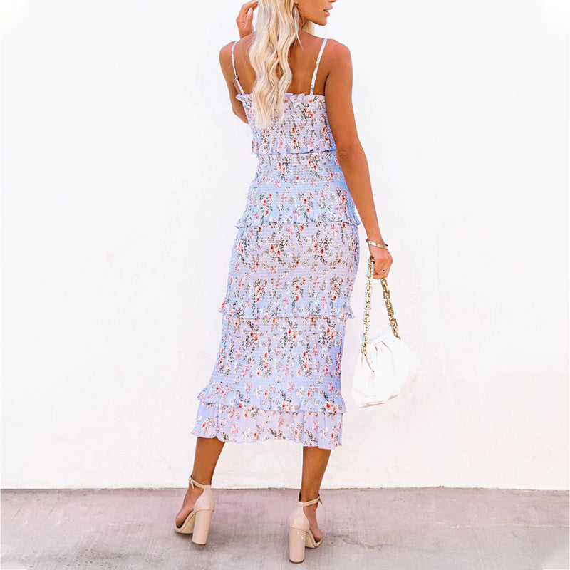 Kristy Floral Smocked Ruffle Midi Dress Dijon