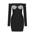 Black Heavy Industry Sequin Diamond Decorations Chest Cup Strapless Stretch Dress Bandage Dress Evening Dress