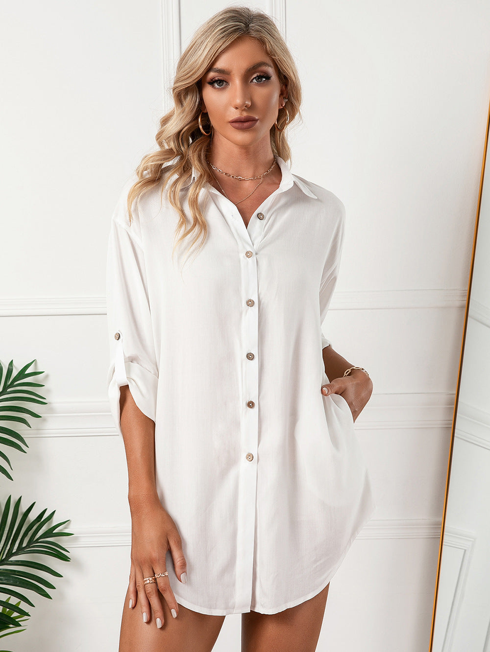 Jeanette Button Down Tunic Top White