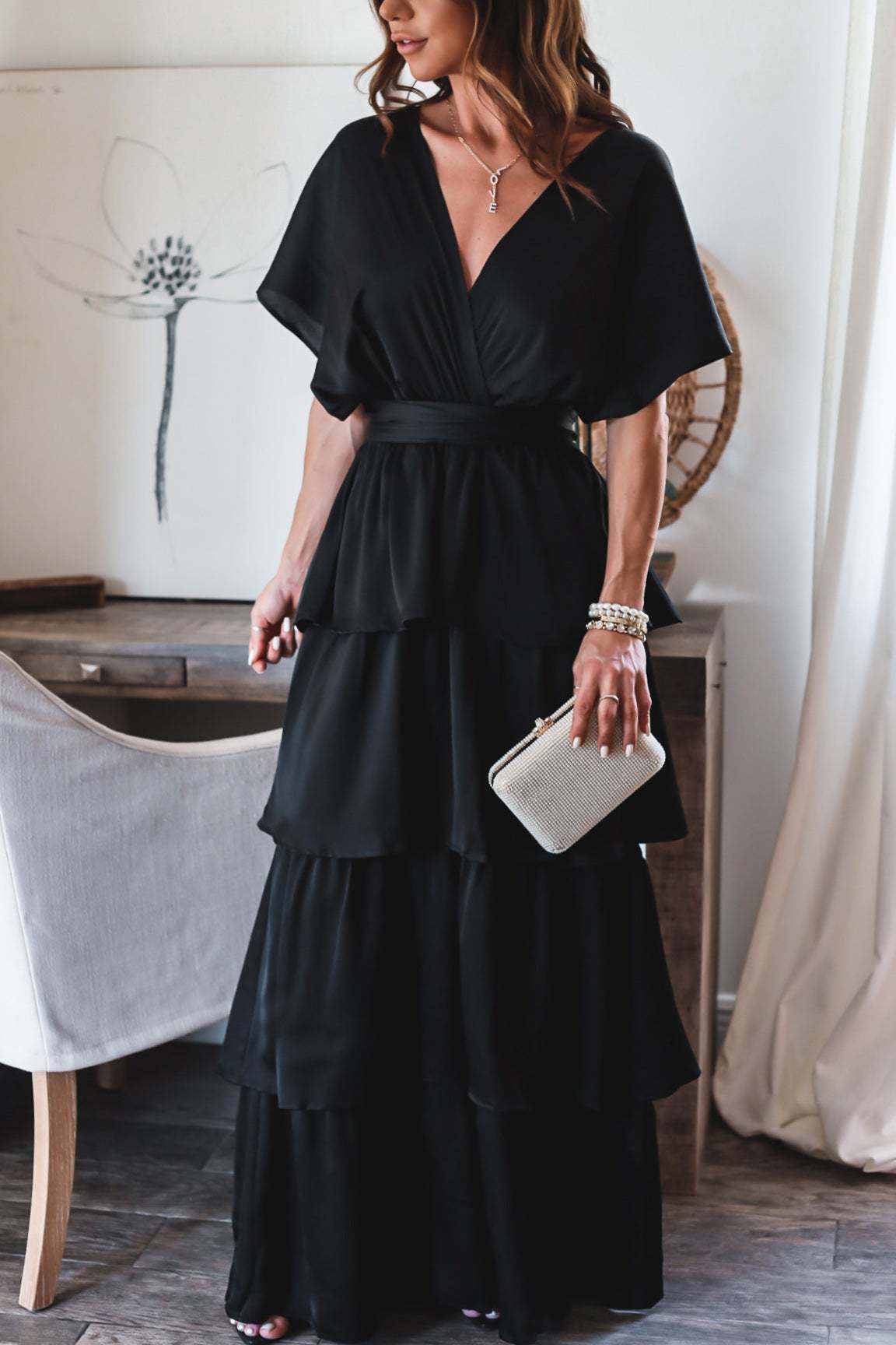 Formal Introduction Ruffle Tiered Maxi Dress Black