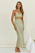 Kizzie Satin Cutout Maxi Dress Sage FINAL