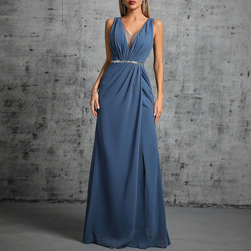 Double Shoulder Elegant Backless Fishtail Evening Dress Light Luxury Minority Engagement Dress Host Performance Costume Adult Ceremony
