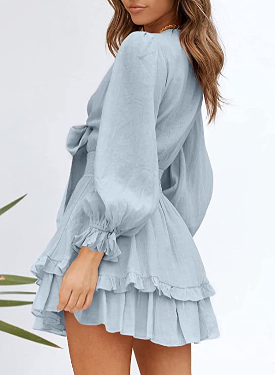 Krueger Textured Ruffle Dress Powder Blue
