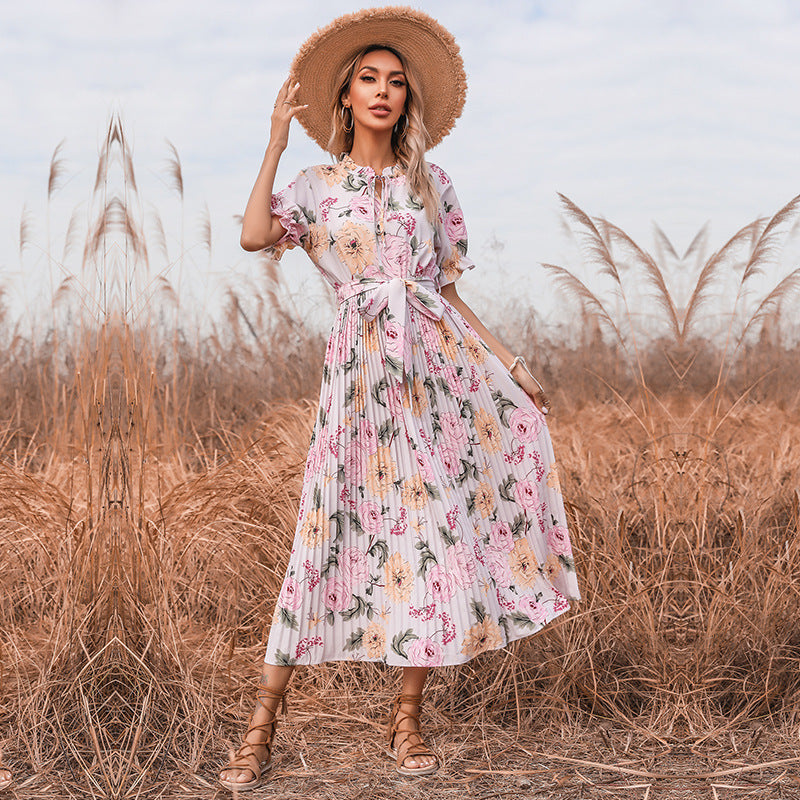 PREORDER Quiet Escape Floral Pleated Midi Dress Ivory