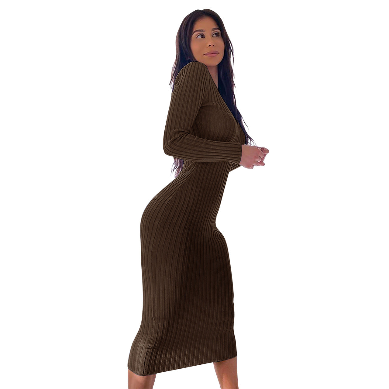 Troy Off The Shoulder Knit Midi Dress Chocolate FINAL