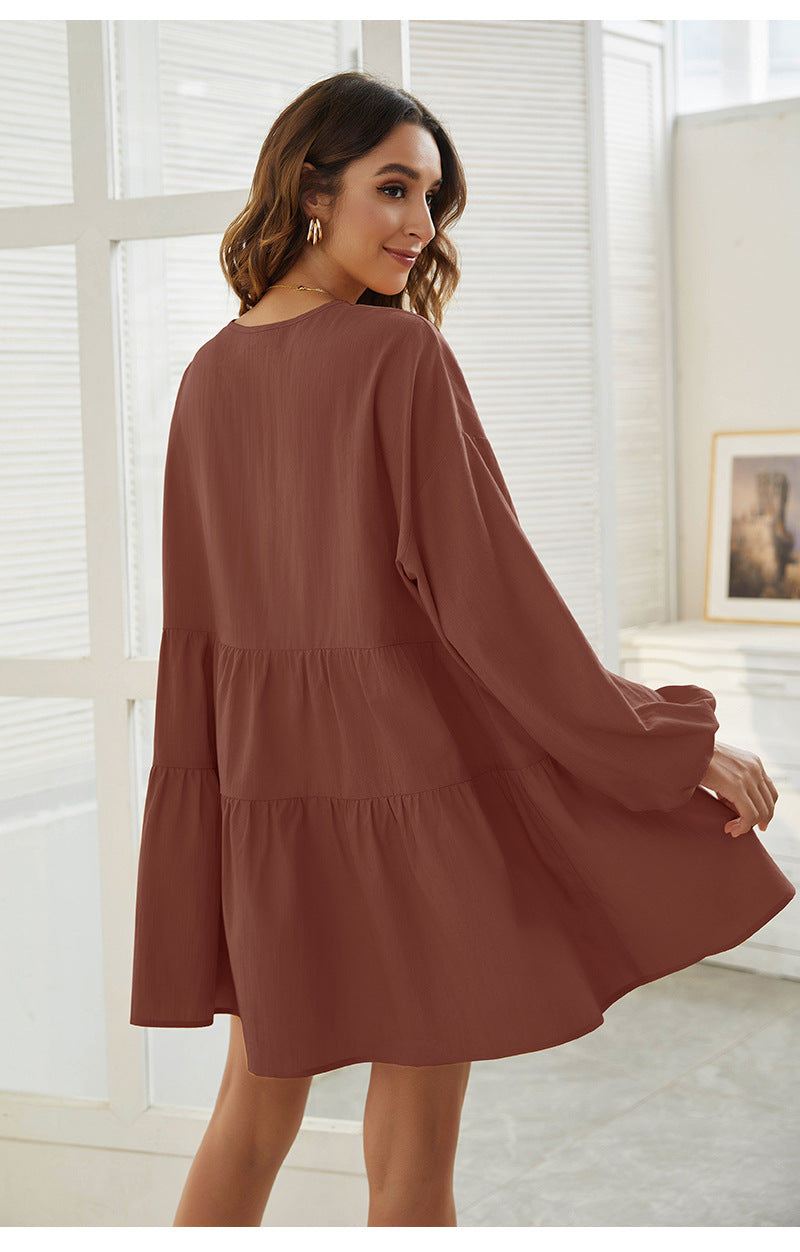 From Autumn To Spring Cotton Babydoll Dress Soft Rust
