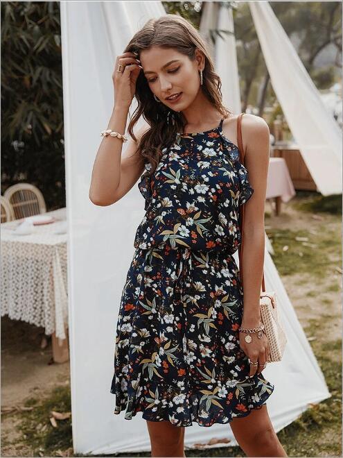 Sweet Jasmine Chiffon Halter Dress Black FINAL