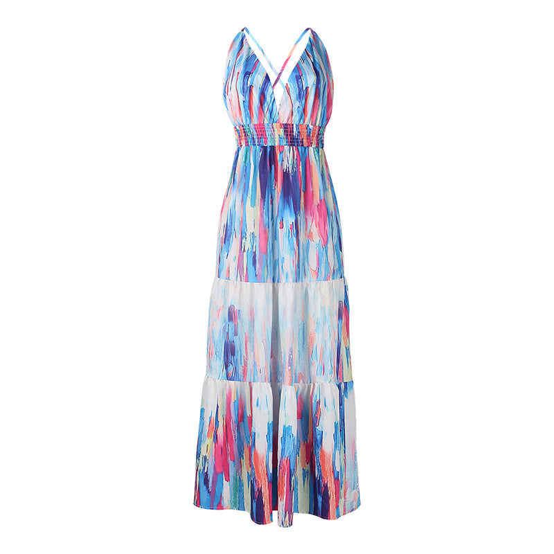 Waterdrop Tiered Shimmer Midi Dress Blue Multi