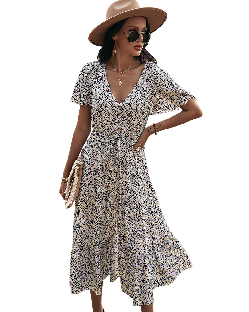 Maynard Printed Smocked Maxi Dress Black