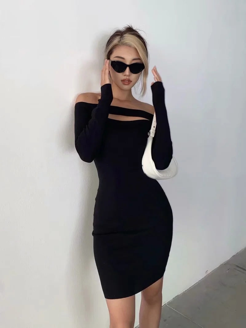 Victory Ribbed Off The Shoulder Midi Dress Black