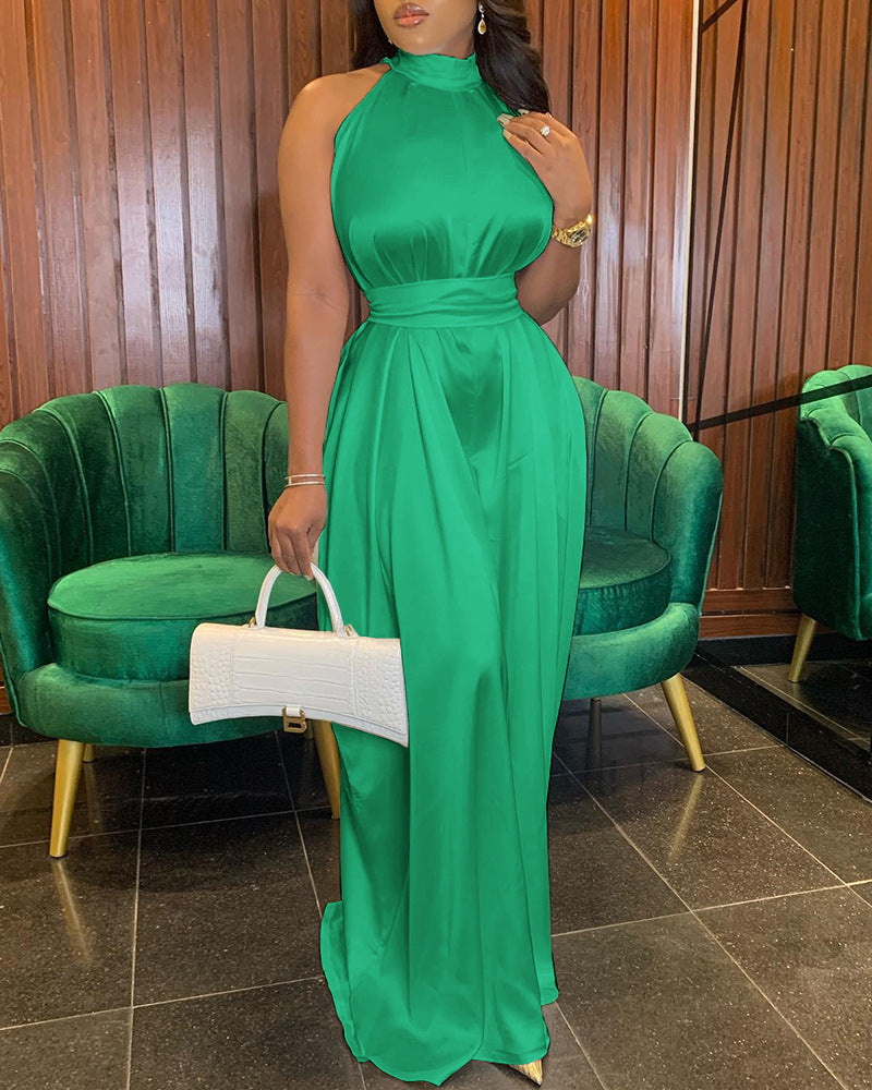 Women Clothing Sleeveless Loose Belted Refreshing Wide Leg Pants