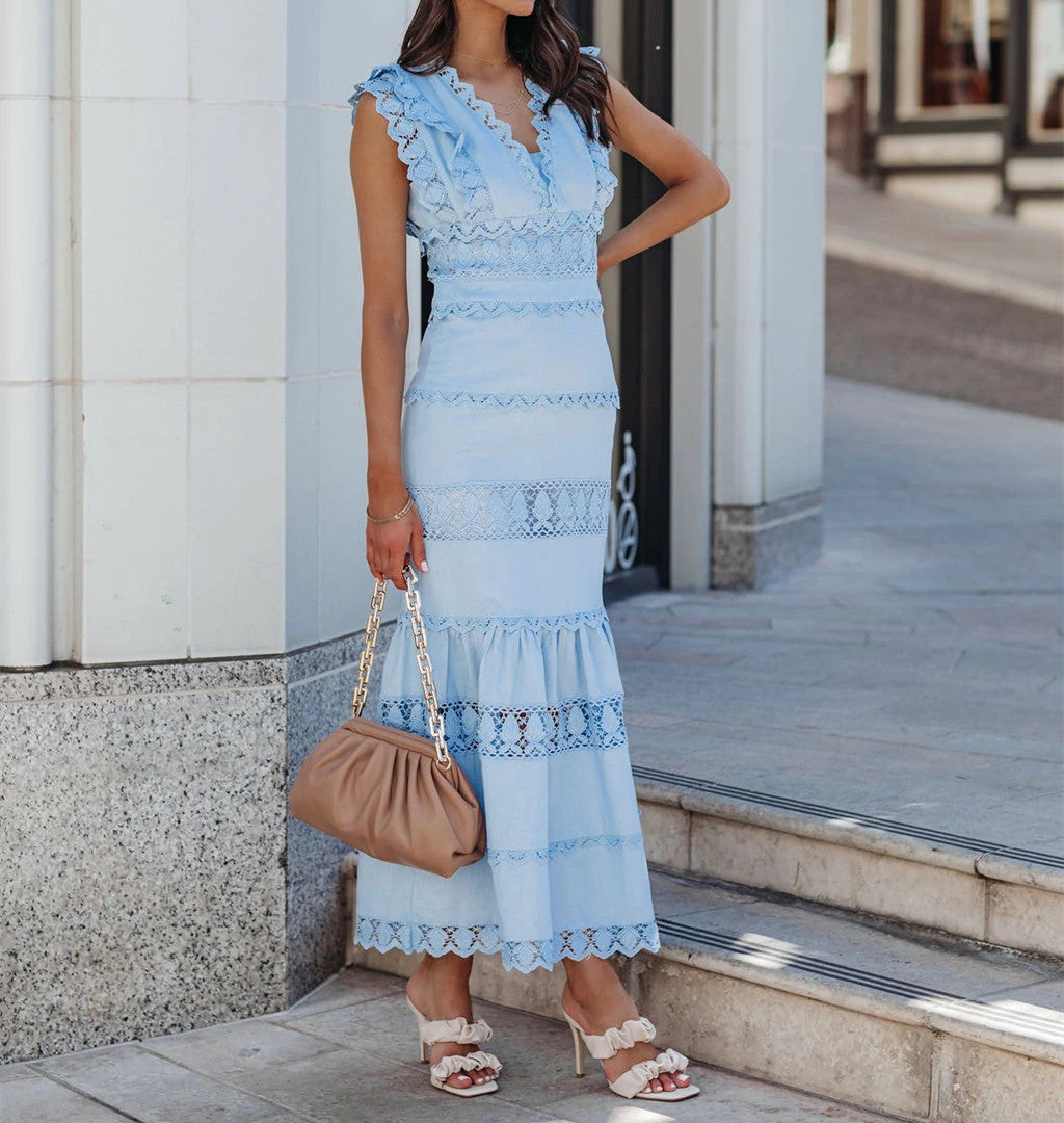 Jade Cotton Eyelet Tiered Maxi Dress Chambray FINAL