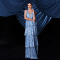 Sleeveless Elegant V neck Long Sequined Cocktail Sequined Evening Dress Bridesmaid