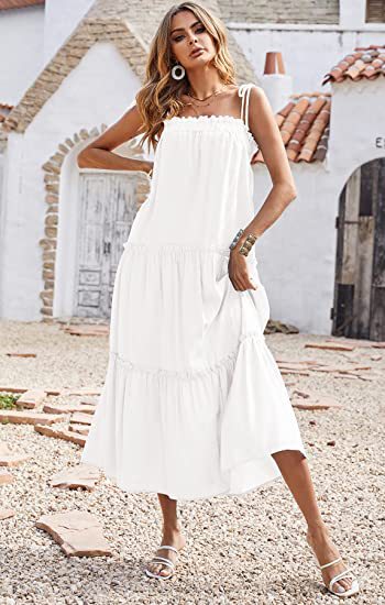 Shirley Ruffle Tiered Midi Dress White