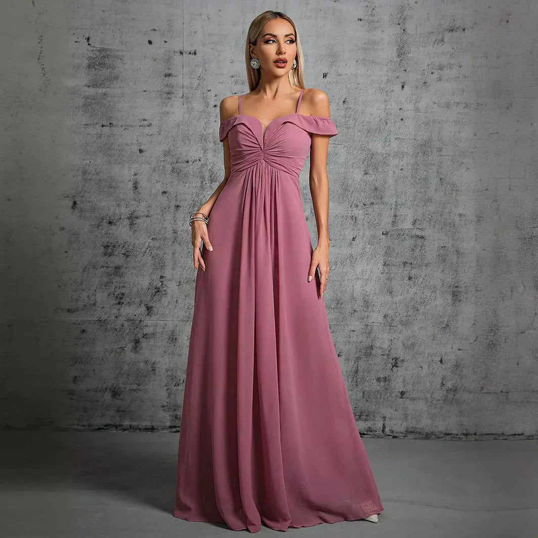 Evening Dress Dress Sling Simple Solid Color Maxi Dress Elegant off the Shoulder Bridesmaid Dress Bridesmaid Dress Spring