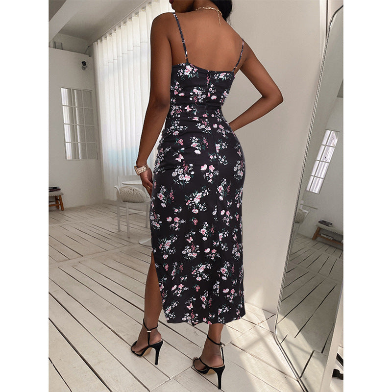 Farhan Floral Strapless Smocked Maxi Dress Black