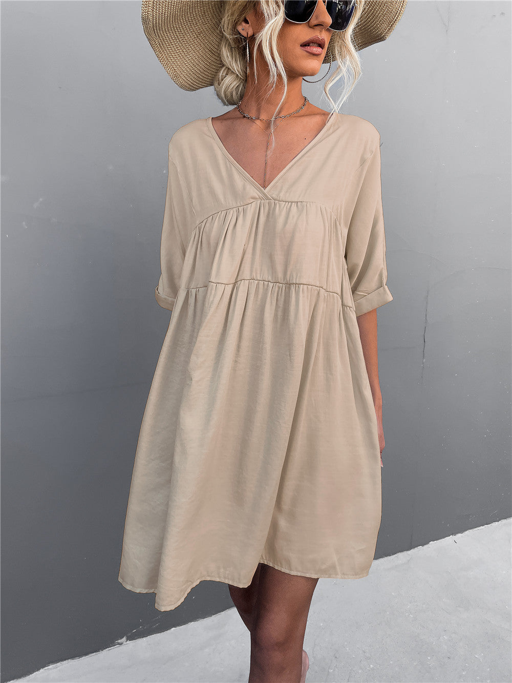Goodness Cotton Pocketed Babydoll Dress Khaki