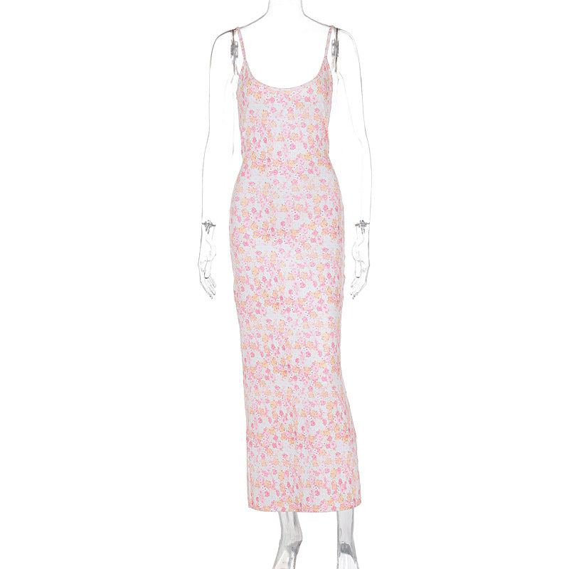 Slim Fit Backless Sleeveless Printed Younger Cami Dress