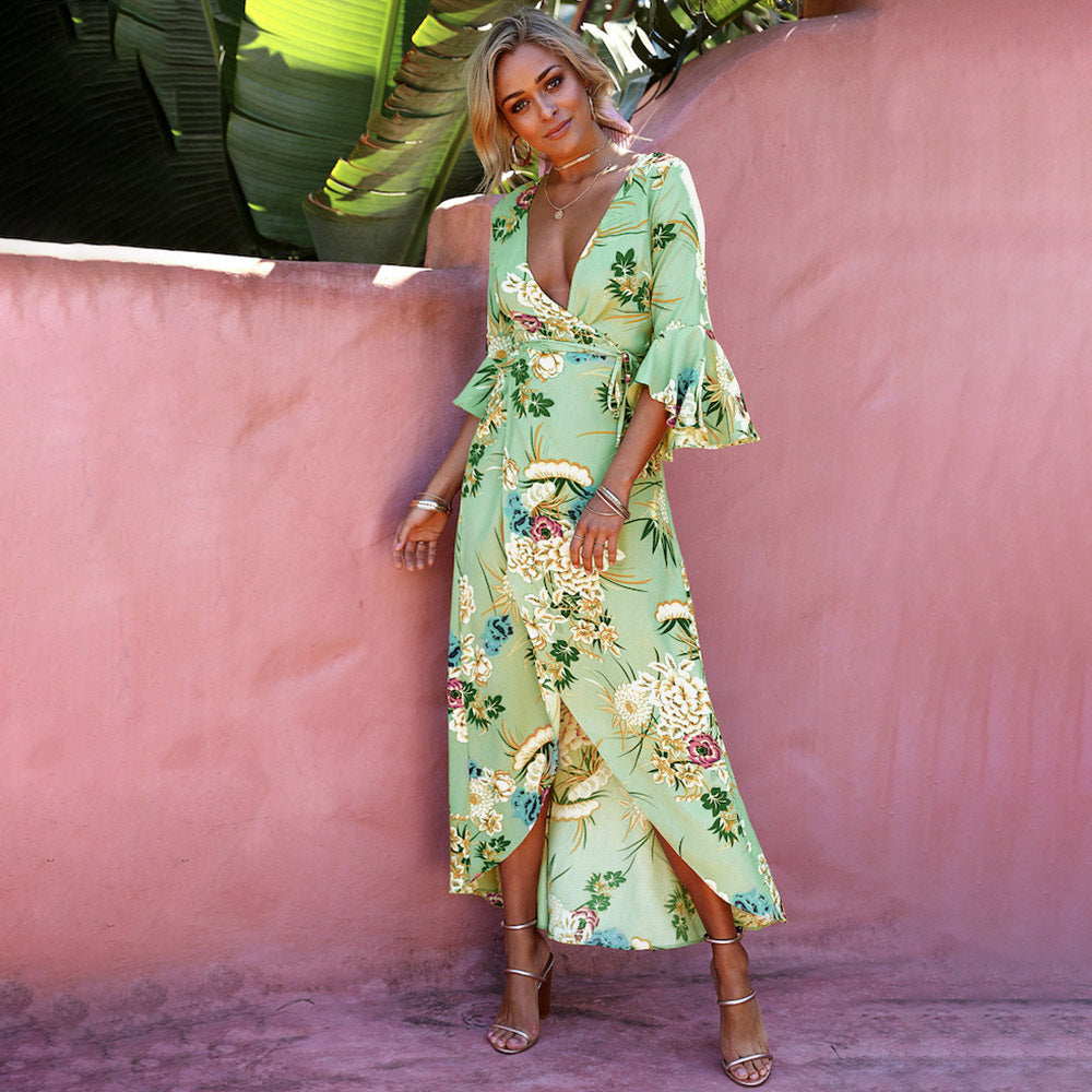 Israella Floral Wrap Maxi Dress Sage FINAL