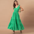 Parisa Embroidered Tiered Midi Dress Green