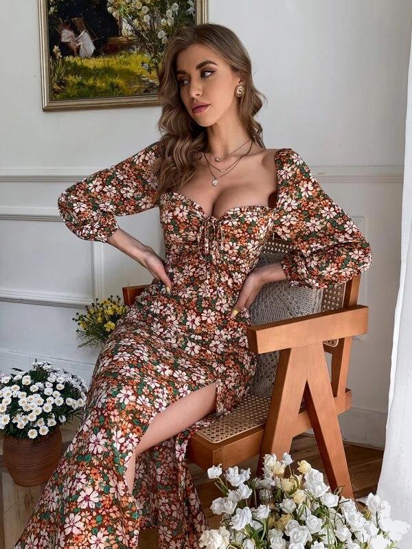 Raissa Floral High Low Midi Dress Black Multi