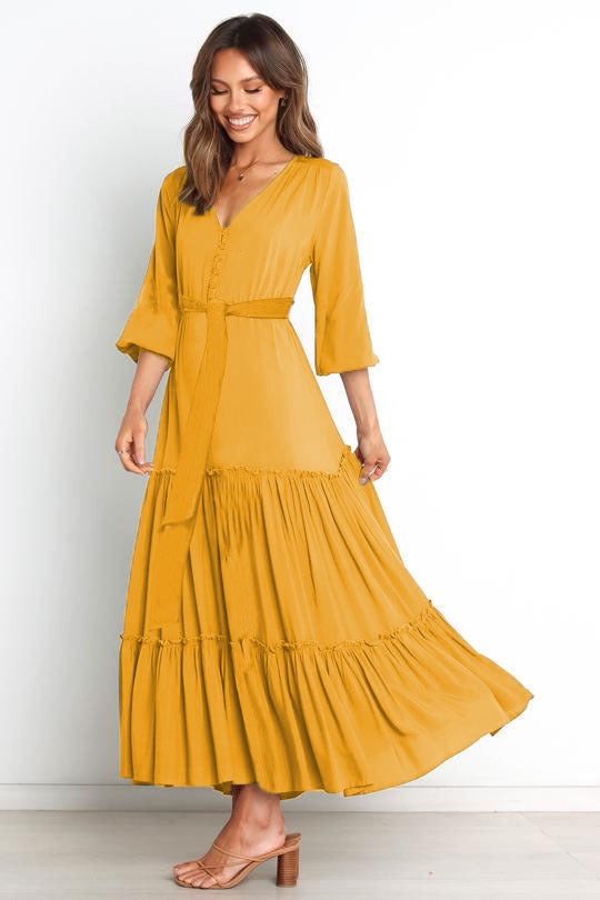 Mira Swiss Dot Embroidered Midi Dress Mustard