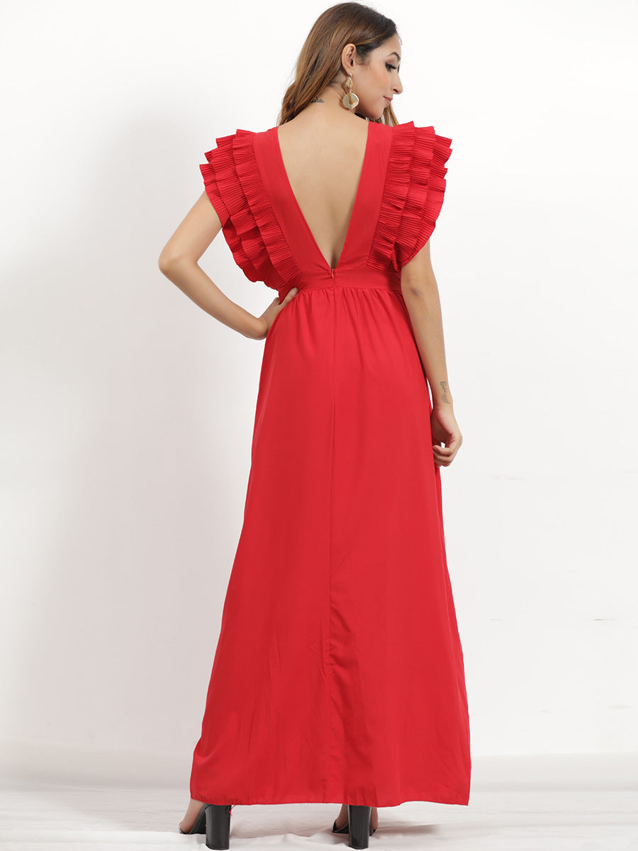 Bodhi Tiered Ruffle Maxi Dress Wine