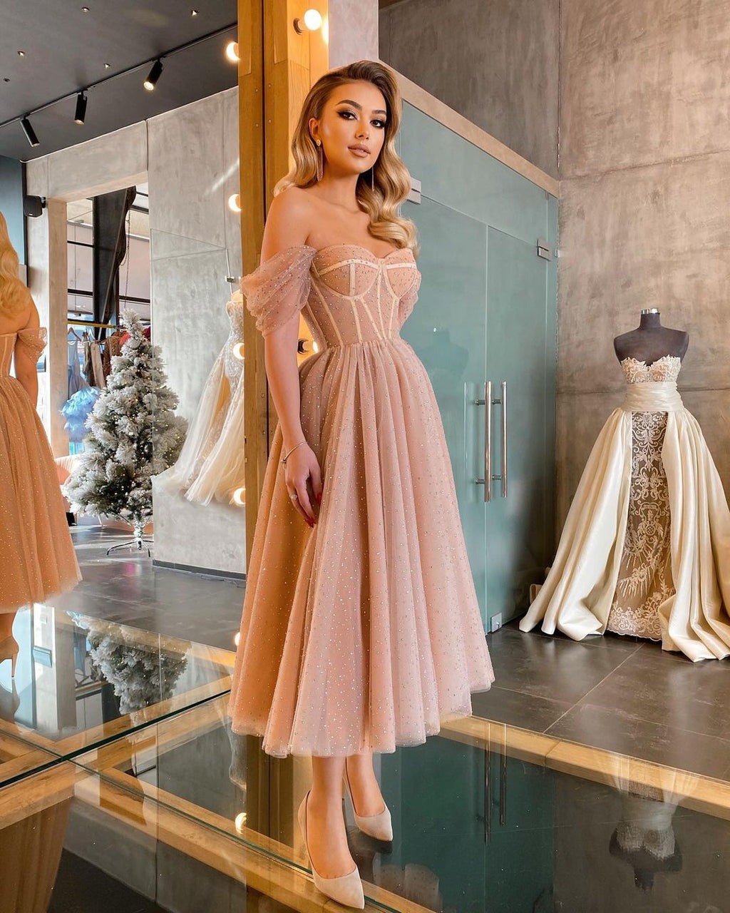Wedding Party Formal Cocktail Elegant Sequ Princess Mid-Length Dress Party Formal Cocktail Dress Large Swing Evening Dress