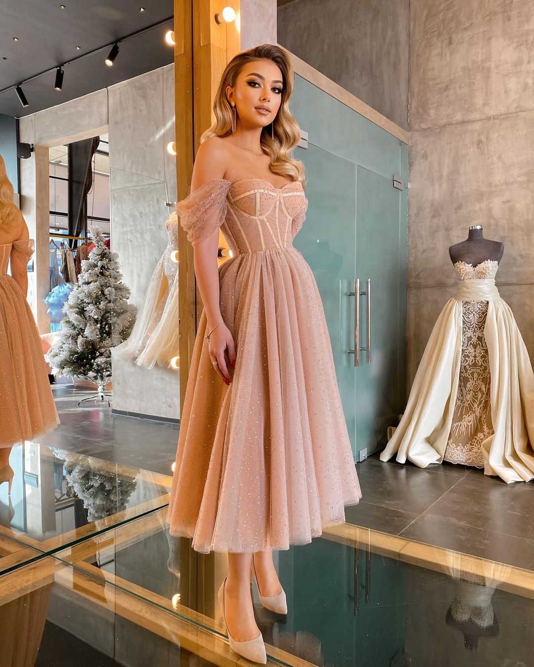 Wedding Party Formal Cocktail Elegant Sequ Princess Mid-Length Dress Party Formal Cocktail Dress Large Swing Evening Dress