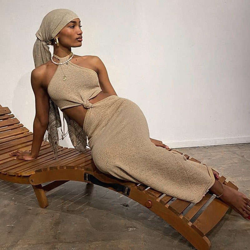 Rita Cotton Cutout Halter Midi Dress Sand