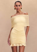 Off Shoulder Mesh Ruched Mini Dress