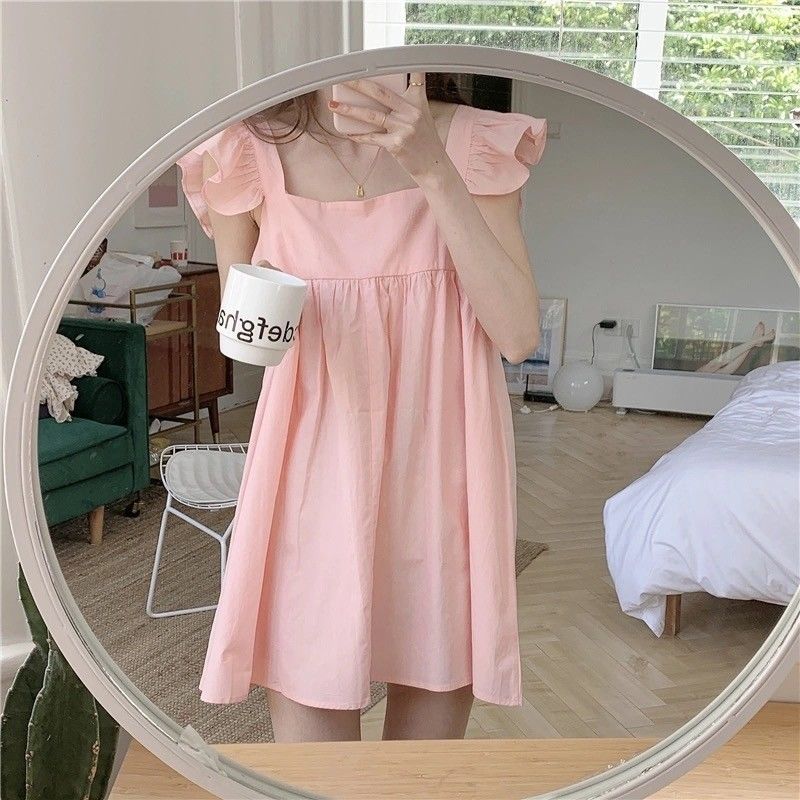 Issy Pocketed Ruffle Babydoll Dress Coral FINAL