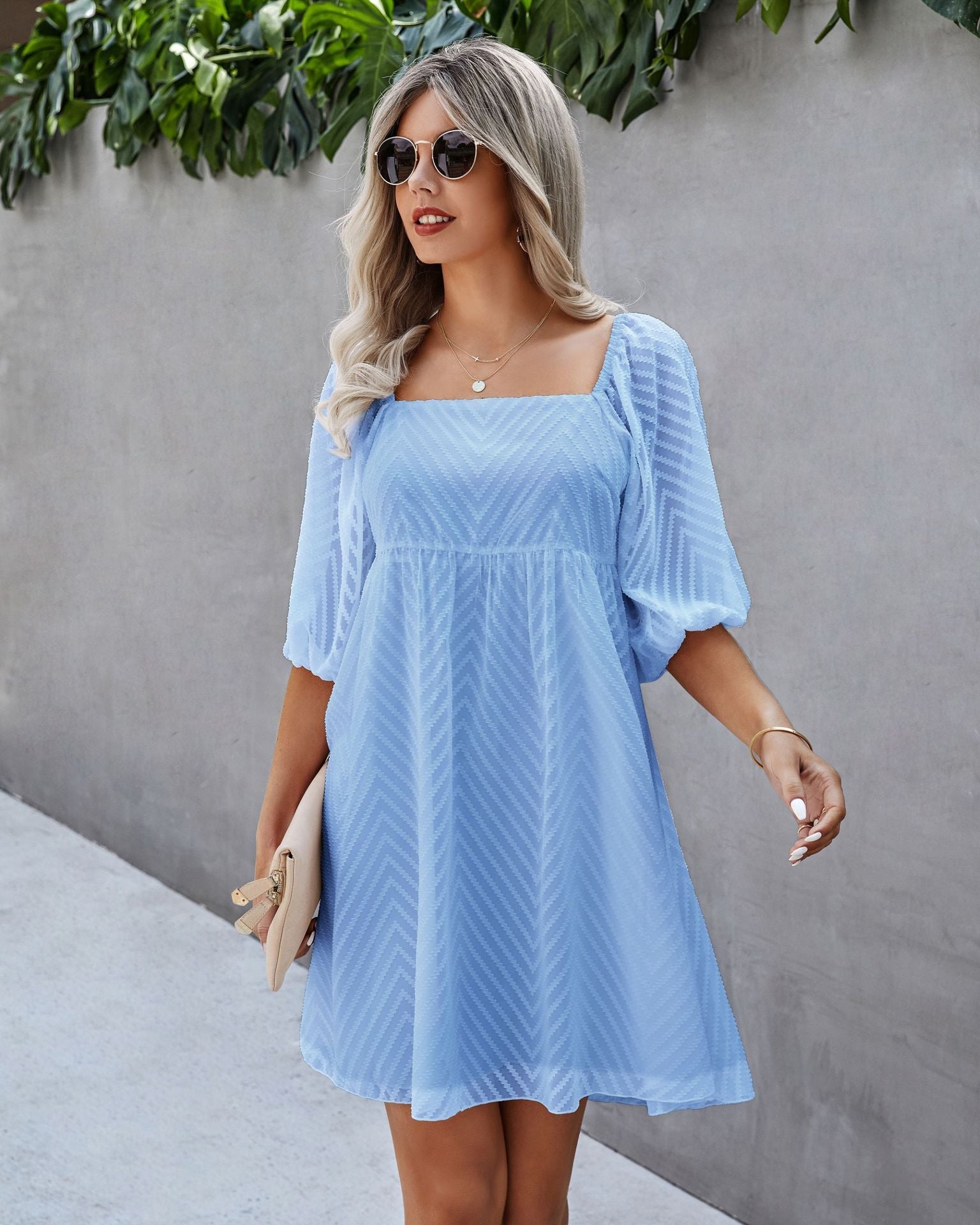 Silverado Gingham Babydoll Dress Blue