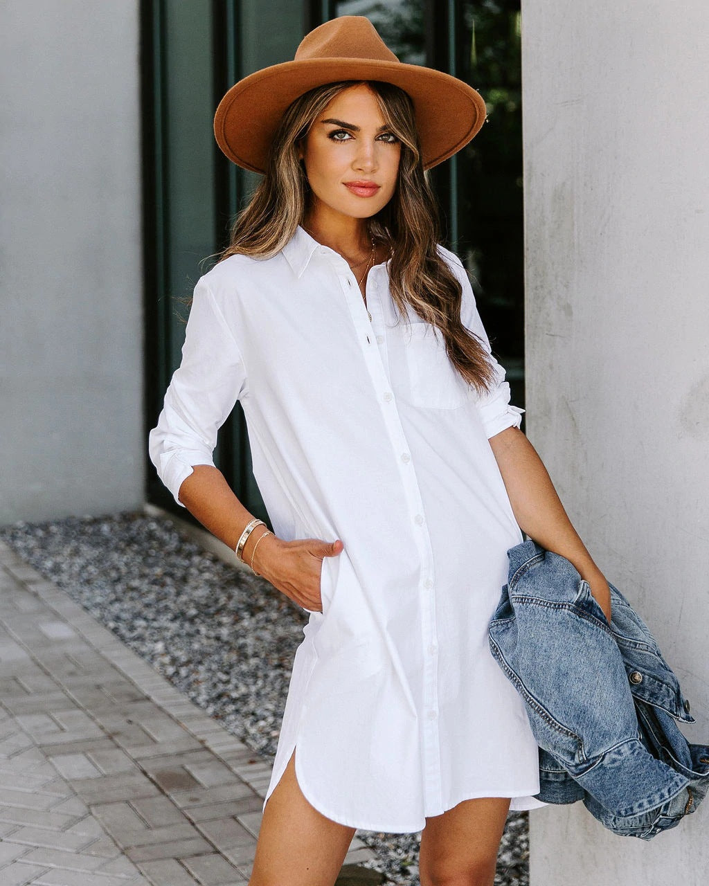 Harmony Cotton Button Down Shirt Dress White