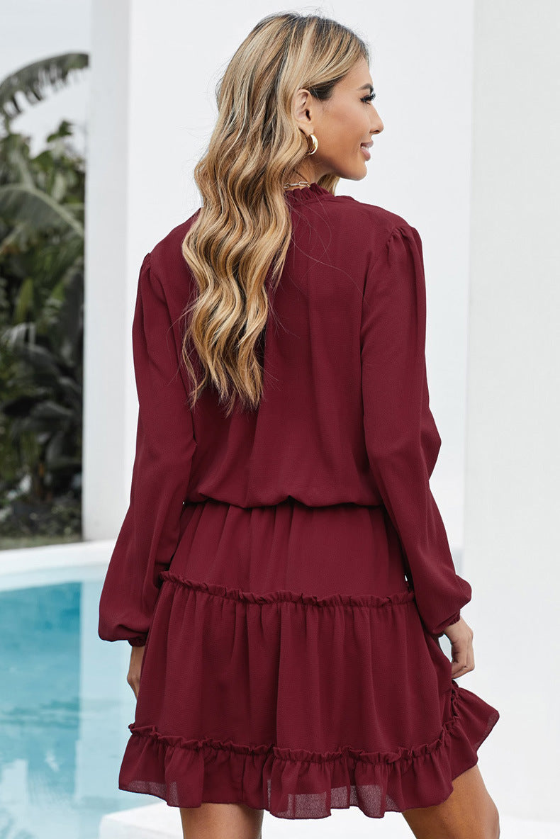 Dillon Ruffle Trim Dress Burgundy