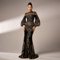Long Sleeve round Neck Long Sequined Cocktail Mesh Fishtail Evening Dress Bridesmaid Dress