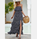 Wonderstruck Floral Smocked Ruffle Midi Dress Navy