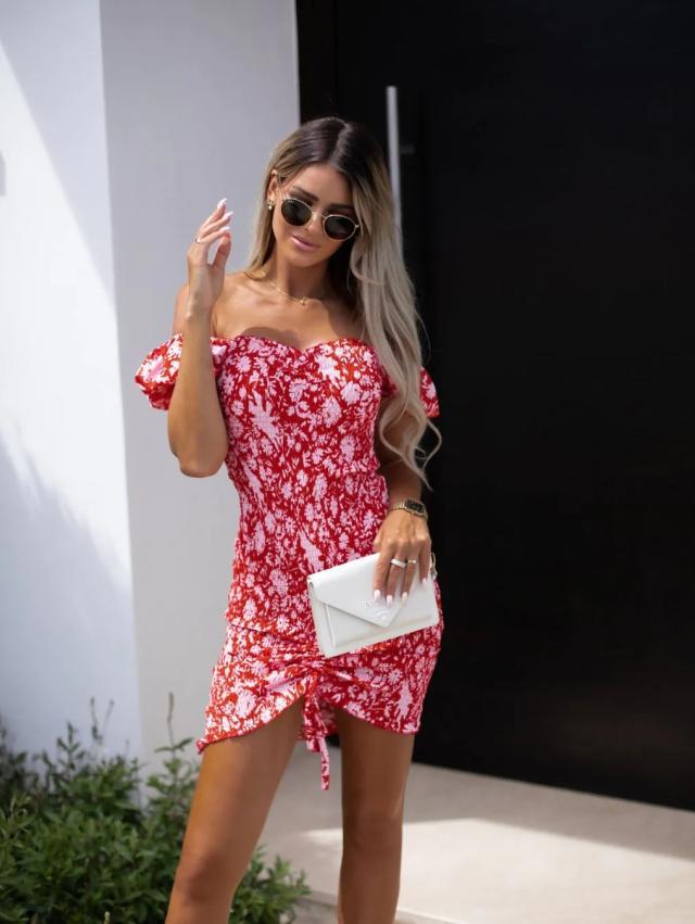 Kali Floral Smocked Off The Shoulder Dress Ivory Multi