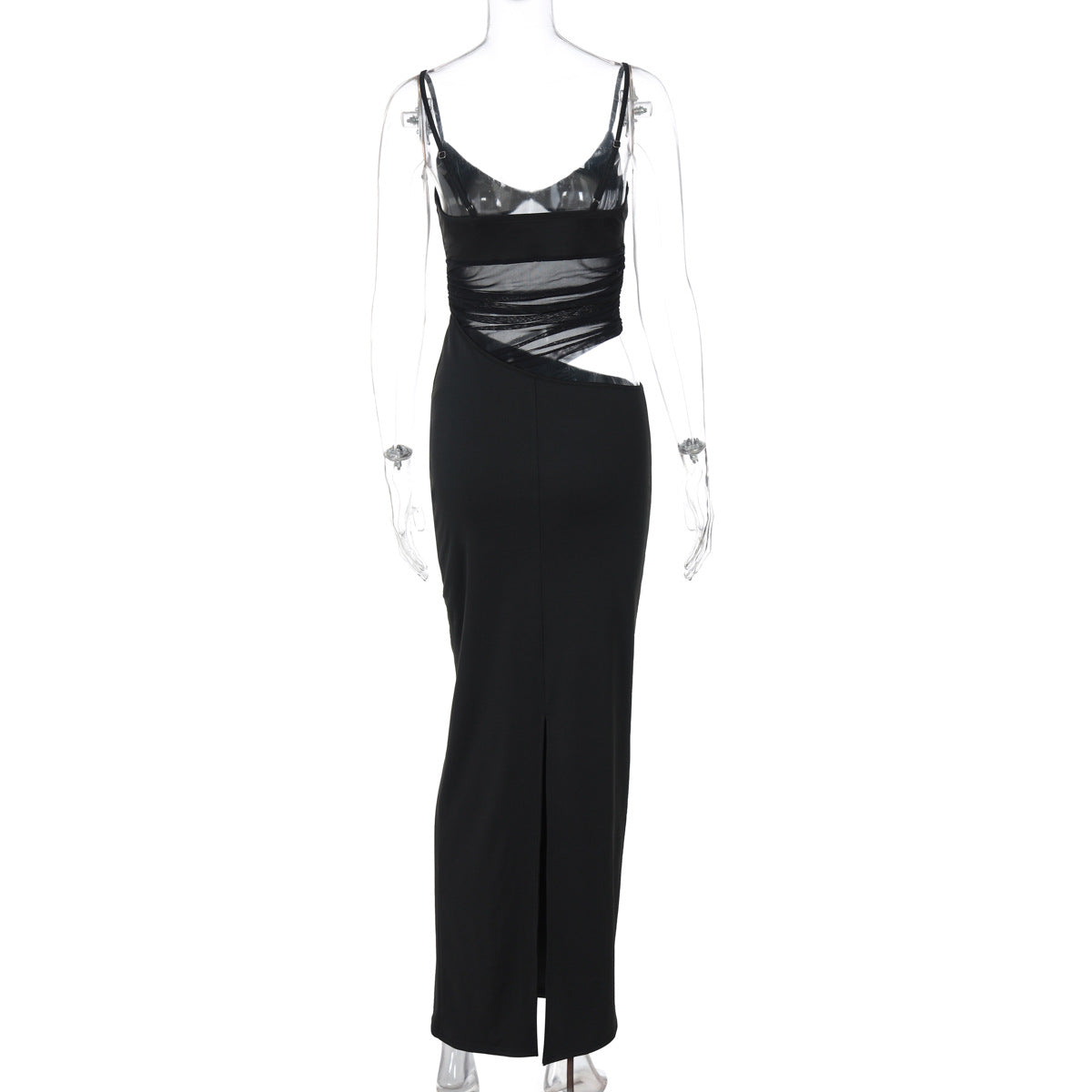 Patchwork Slit Mesh See through Sling Dress