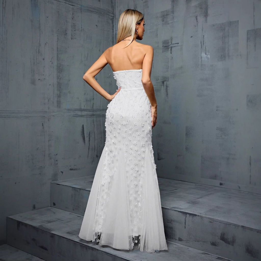Tube Top Evening Dress V neck Fishtail Gauzy Gown Cocktail Party Annual Party Little Dress