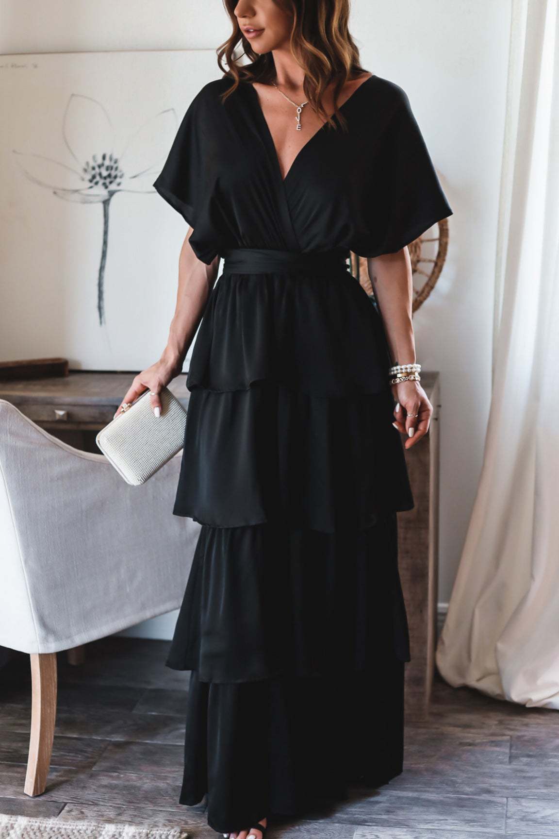 Formal Introduction Ruffle Tiered Maxi Dress Black